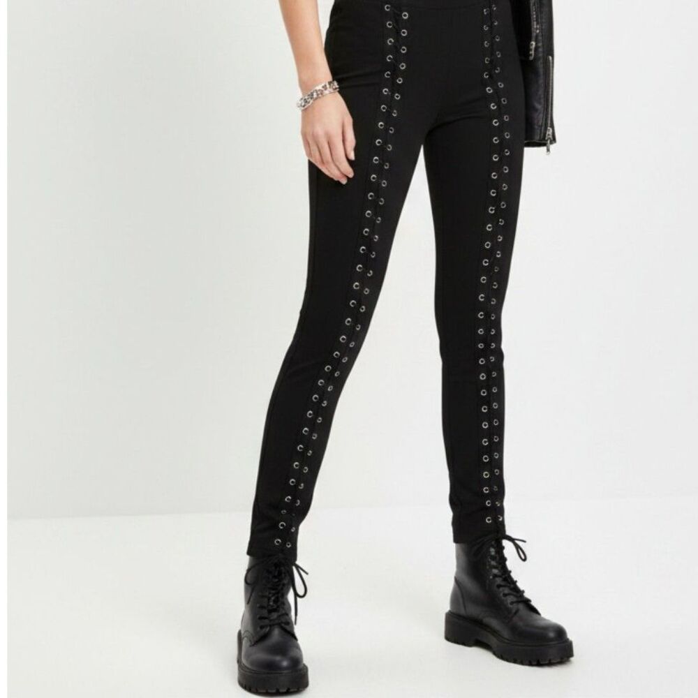 Shein Black High Waist Skinny Lace-Up Front Pants M 6